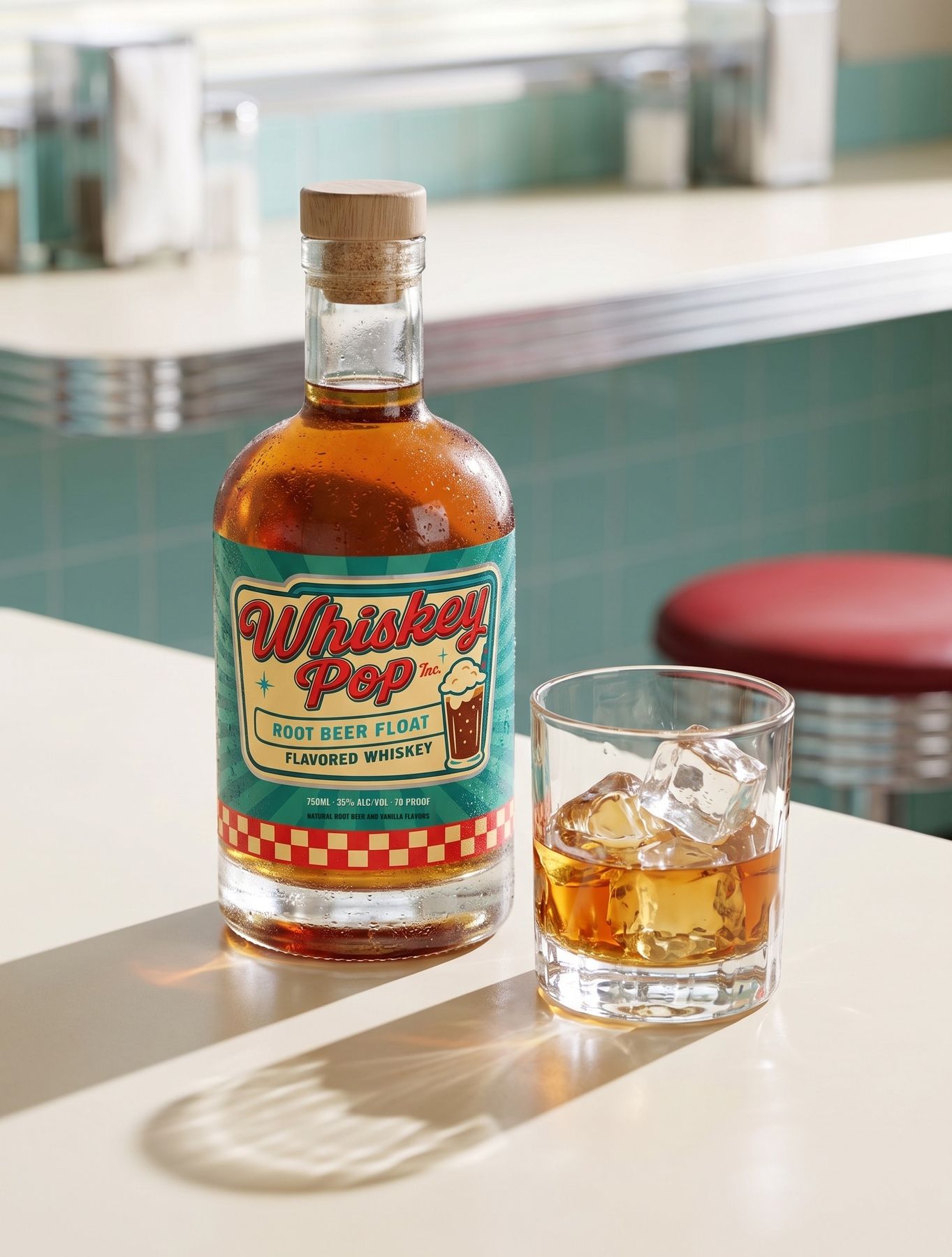Whiskey Pop served over ice, with the bottle