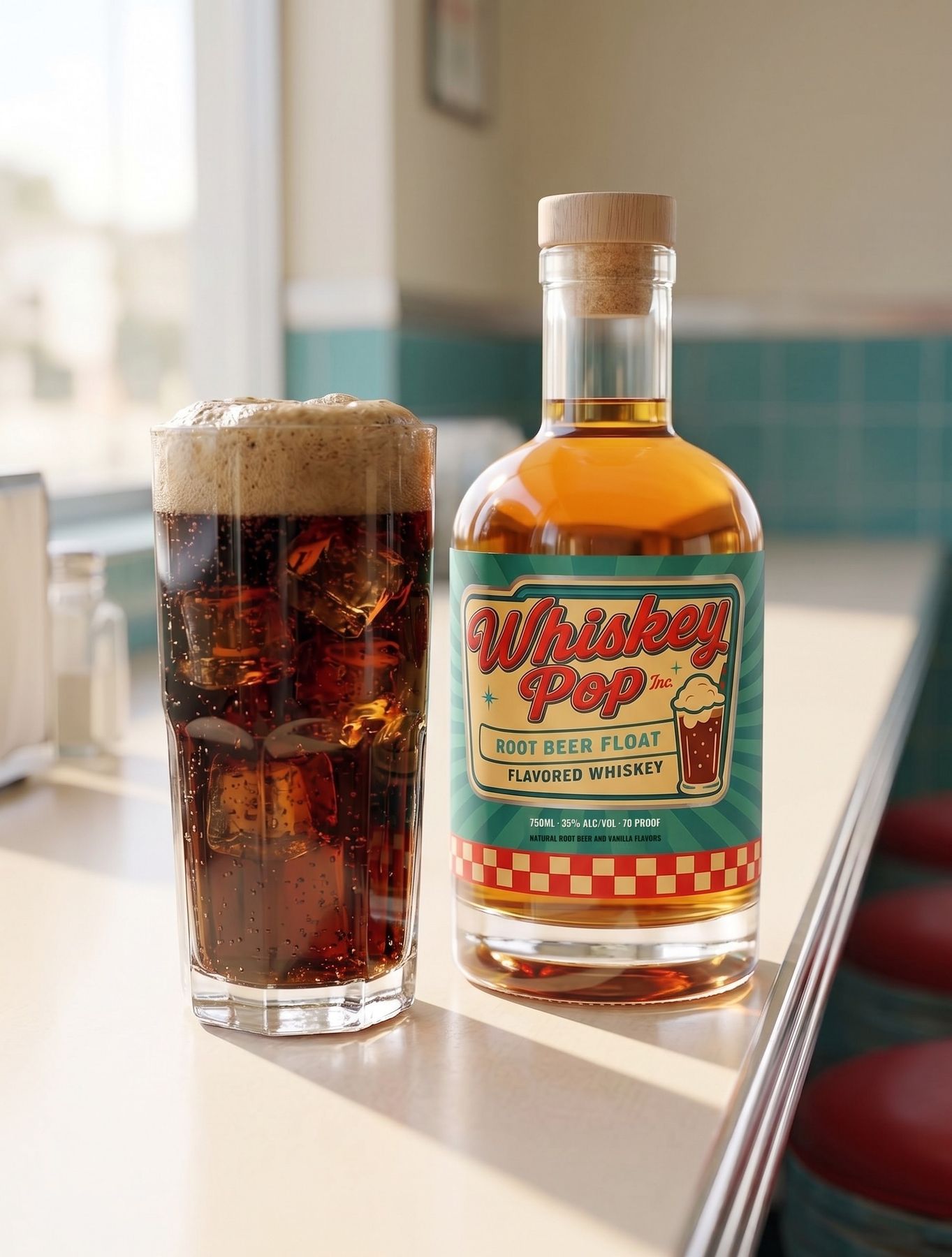 Whiskey Pop served into root beer, with the bottle