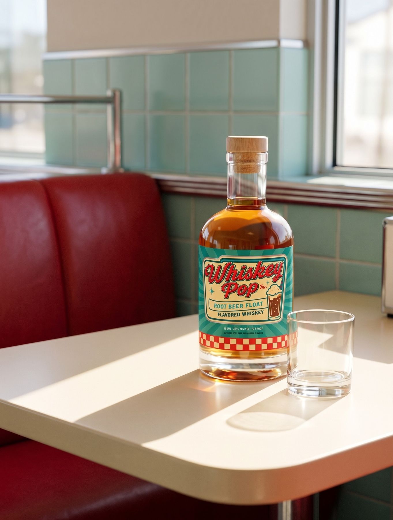 Whiskey Pop bottle on the diner counter