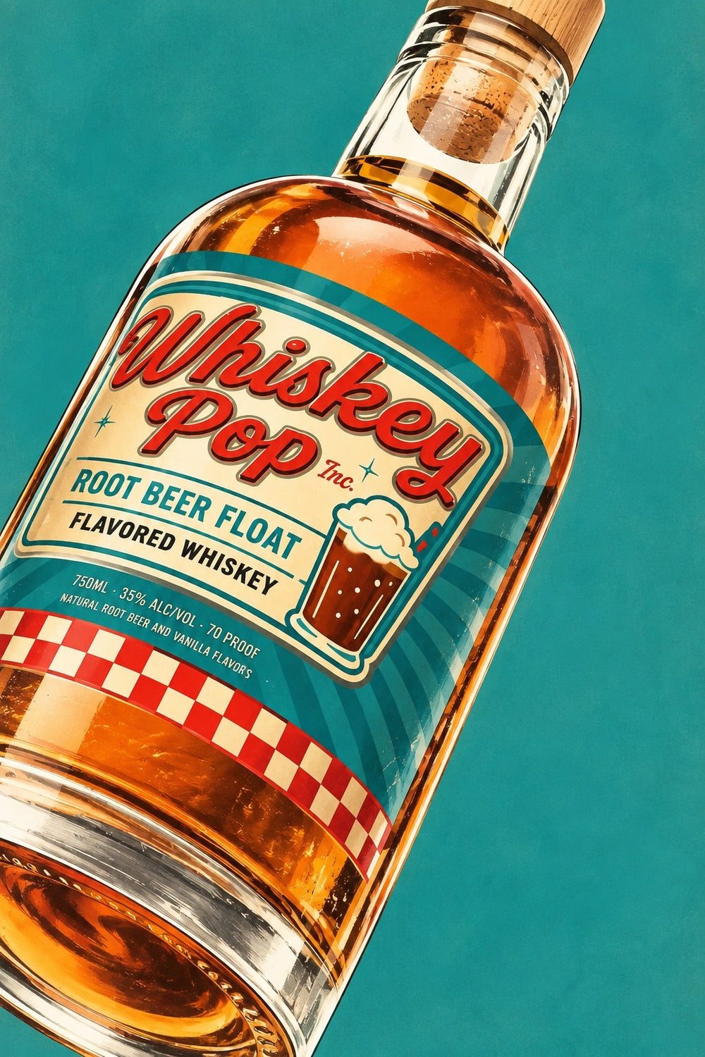 Whiskey Pop bottle label, close up
