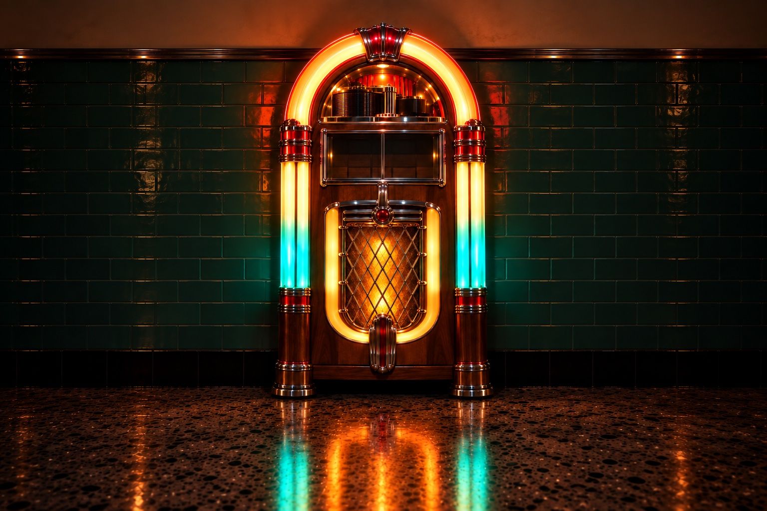 The Whiskey Pop diner wall behind the jukebox