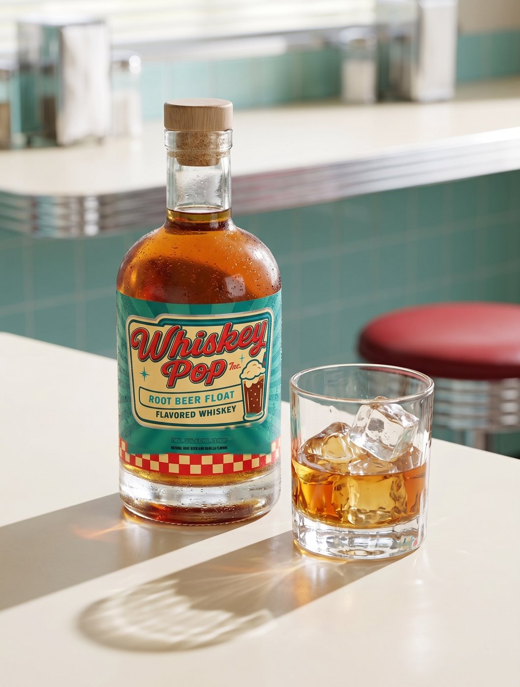 Whiskey Pop served over ice, with the bottle